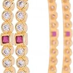 Gold Plated CZ American Diamond Red White Sleek Bangle for Women/Girls Office Party RV4005-picture-29