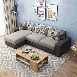 FURNY Berlando 4 Seater Fabric LHS L Shape Sofa Set (Light Grey-Dark Grey)-image-46
