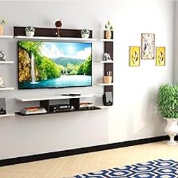 Odestar TV Unit Stylish Design with Engineering Wood Finish TV Stand Wall Mount with Set Top Box Stand and Wall Shelf Display Rack Suitable for Modern Homes for Upto 32 Inch TV (WENGE & White)-image-7