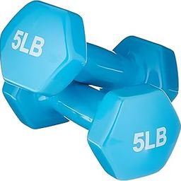 Amazon Basics Vinyl Dumbbells | Non-slip Grip | Sculpt Muscles and Burn Calories | Steel Dumbbell | Colourful Vinyl Exterior Coating | Set of 2 - 2.27 kg | Light Blue-image-87
