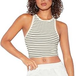 Women's & Girls' Striped Crop Racerback Tank Top-image-49