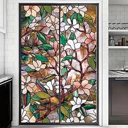 WALLTON Premium Privacy Window Film Vinyl Frosted Self Adhesive Glass Film Decorative Window Stickers for Home Office Bathroom Kitchen Living Room. Green Flower, 16x36 Inch-image-53