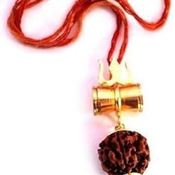 Golden 5 Mukhi Rudraksha Shiv Shakti Trident Damru Kavach Mix Metal Pendant for Men and Women-58