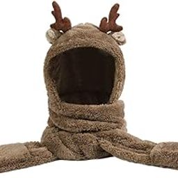 Lnrueg Hoodie Hat Plush Warm Bear Ears Thermal Soft Breathable Cozy Hooded Scarf with Pockets for Women Autumn Cold-image-37