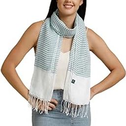 Turquoise Blue Striped Pure Linen Unisex Stole-13