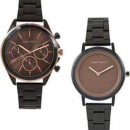 Stainless Steel Joker And Witch Austin & Kaia Couple Analogue Watches, Brown Dial, Gray Band-image-64