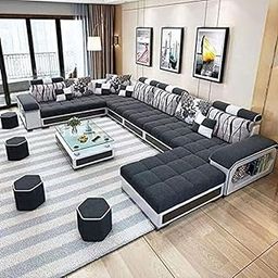 Torque - Silvester 12 Seater Sofa Set for Living Room (Right Side, Black & Light Grey) | Interchangeable U Shape Sectional Sofa with Puffy and Stool for Guest Room-image-17