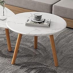 Woodilla Adjustable Wooden Handmade Portable Modern Round Coffee Table with White Marble Finish/Tea Table for Home, Patio Table,Garden and Living Room-image-27