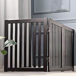 TreeTop Creation Foldable Pet Fence for Doorways and Stairs, Wooden Freestanding Foldable Safety Gate Perfect for Children and Dogs (Brown 3p)-10
