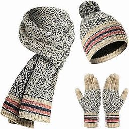 Winter Beanie Hat Scarf Touch Screen Gloves Set with Pom for Women, Beanie Hat Scarf Neck Warmer Touchscreen Glove 3 in 1 Set-image-17