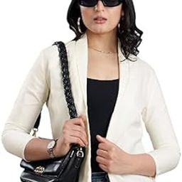 FAB Curate - Curate Your OWN Fabric. Fabcurate Women's Shawl Collar Blazer Jacket Off White | 3/4 Sleeves | Made with Cotton Blend | Casual Wear, Fashionable for Parties and Special Occasions.-19