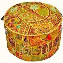 Sophia-Art Indian Embroidered Patchwork Cover Indian Decorative Pouf Indian Comfortable Floor Cotton Cushion Ottoman Pouf,Indian Designs Ethnic Patchwork Pouf (Yellow, 14"x22")-image-69