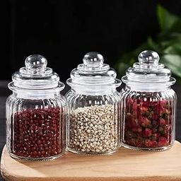 MUAC Glass Container Jar With Lid For Kitchen Small Jars For Kitchen Storage Pop Jar Glass Jar Food Storage Containers For Storing Spices,Jam,Honey,Aachar,Sugar,Coffee Beans (350Mll, 3Pc),Transparent-7