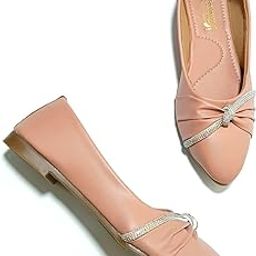 Fashion Women’s Peach Ballet Flats | Comfortable Fancy Slip-On Bellies with Glitter Knot Strap | Elegant & Comfortable Flat Shoes for Casual-6
