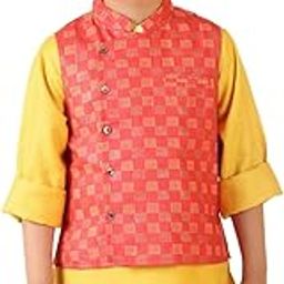 Boy's Red Viscose Blend Sleeveless Nehru Jacket (100039401-image-69