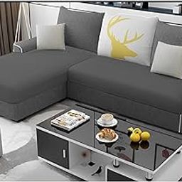 GRAPEWOOD Griffin LHS 4 Seater L Shape Sofa Set for Living Room (Dark Grey Fabric) Premium Fabric Sofa-image-82