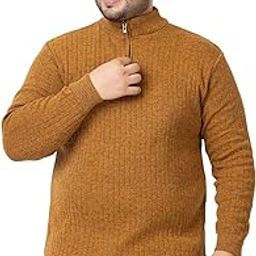 Plus Size Men High Neck Zipper Full Sleeve Woolen Winter Sweater-image-12