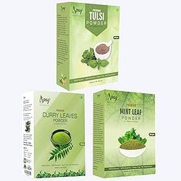 Spag Herbals 100% Organic Tulasi, Curry Leaves and Mint Leaves Powder For Hair Care - 750g (250gm x 3)-image-55
