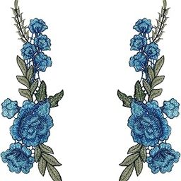 Ani Accessories® Rose Flowers Stalk Applique Patches | Sew-On Embroidered Patch | Appliques Lace Patches for Clothes | Backpacks Embellishments | Kurtis | Kurta | Jackets (Pack of 2) (Blue)-image-26