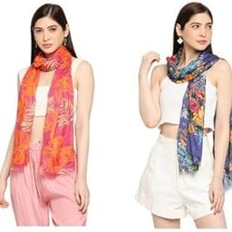 Multicolor Floral Printed Viscose Scarf For Women, Lightweight Soft Scarves Stoles for Summer & Winter (Size: 183 X 51 cm) || Pack of 2 ||-image-91