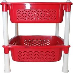 Simply Home Sorto Multipurpose Plastic Storage Rack | 2 Shelf Stackable Organizer Basket Rack for Fruits,Vegetables, Stationery, Toys | Kitchen, Home & Office Use |Pack of 1 | RED-image-99