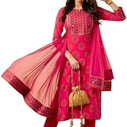 Womens Printed Rayon Bandhani Print Floral Embroidered Kurta Pant and Dupatta Set for Women-25