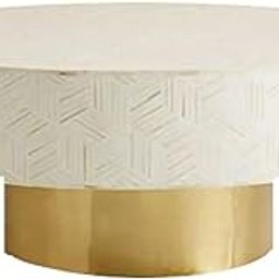 ukindianfurniture Bone Inlay Round Coffee Table – 36 Inch White Geometric Pattern with Brass Base – Handcrafted Luxury Accent Table-image-81