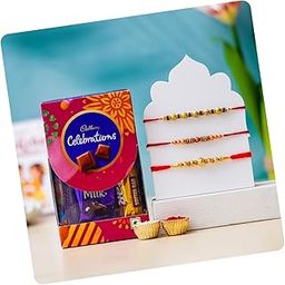 Religious Assorted Rakhi Gift Set – Set of 3 Rakhis with Cadbury Celebration & Roli Chawal-image-67