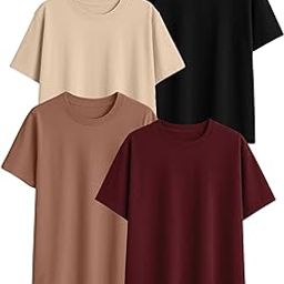 100% Pure Cotton Oversized Loose Fit Half Sleeve Drop Shoulder Solid Core Round Neck Multicolor T-Shirt Combo for Women (Pack of 4) (Colors: Black, White, Swanwhite, Brown, Lilac & Maroon)-picture-5