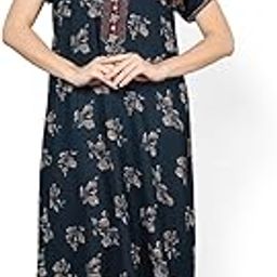 Alpine Fabric Nighty Maxi for Women with Side Pocket and Neckline Embroidery | Printed Short Sleeves Full Length Night Wear Gown-image-16