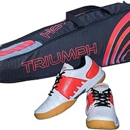 Gowin Badminton Shoe Power White/Red Size-4 with Triumph Badminton Bag 304 Black/Red-image-58