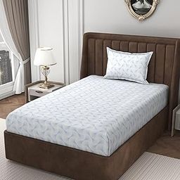 HIDECOR Cotton Feel Glace Cotton Abstract Single Bed Bedsheet with 1 Pillow Covers, Size,- 60x90 Inches, White(Blue Print)-image-9