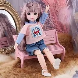 Tickles Movable Joints Doll with Beautiful Eyes Fashionable Dress for Kids Girls (Color: Pink & Blue Size: 30 cm)-image-37