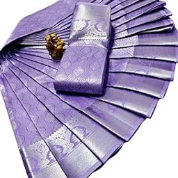 Women’s Pure Kanjivaram Tissue Fancy Wedding Silk Saree with Unstichted Blouse | Silver Zari Border Kanchipuram Bridal Saree-image-10