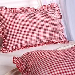Red Pillow Covers, Checkered Cover with Frill Border – Pack of 2, 27x18 Inch | Throw Pillow Covers for Sofa, Living Room, Bedroom, Couch & Diwan-image-4