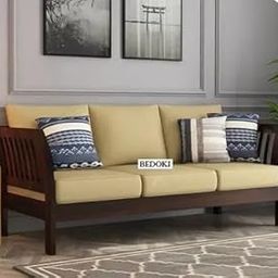 BEDOKI Solid Sheesham Wood Wooden 3 Seater Sofa for Living Room - Sofa with Floral Cushions Seat - Elegance and Comfort Combined Design 3 Seater (Walnut Cream)-image-76