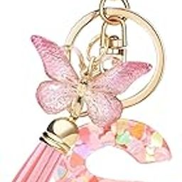 Personalized Name Initials Butterfly Charm Keychain – Name Letters Keyring with Pink Tassel & Butterfly Pendant, Purse, Bag, Backpack Accessory-picture-42