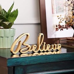 PURESTORY Words Believe Sign Decor |Decorative Items for Home Living Room | Metal Word Sign Board Centerpiece | Cutout Believe Sign | Decoration for Room, Kitchen, Gallery, Office Believe-Gold-image-10