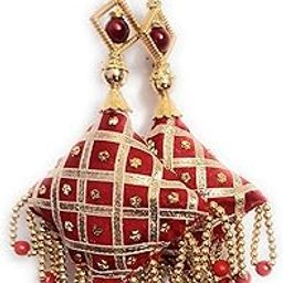 Libas Fashion Women Hand Made Tassels Lehanga Latkan Hand Work New Fancy Designer Tassel Fabric Silk 2 PC (Red & Golden)-picture-30