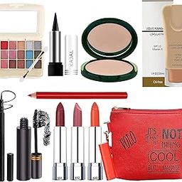 volo All In One Professional Women's Makeup Kit (3 Pcs Lipsticks,1 Eye Shadow, 1 Lip liner,1 Foundation,1 Eyeliner, 1 Compact, 1 Kajal, 1 Pouch) Set of 10 Pcs (orange)-picture-28