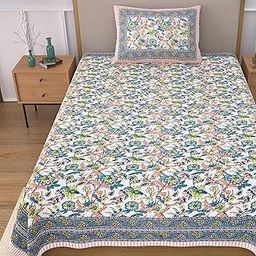 EasyGoods® 100% Pure Cotton Jaipuri Single Size Bedsheet 60x90 inches with 1 Pillow Covers | Soft & Breathable Fabric | Traditional Floral Print | Cotton Bedsheet for Single Bed (Peach, Single)-image-20