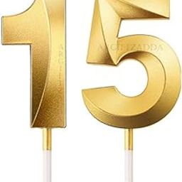 AR Giftzadda 15 Number 3D Golden Candle Cake Topper for Birthday/Anniversary Party Celebrations Pack of 1 (15 No. Gold)-image-17