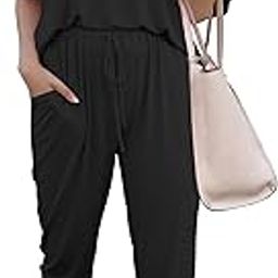 Women's Two Piece Outfit Short Sleeve Pullover with Drawstring Long Pants Tracksuit Jogger Set-image-46