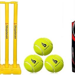 Shopeleven Backyard Cricket Set – Black Plastic Bat, Stumps, and 3 Tennis Balls for Beginners & Youth-image-20