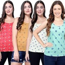 Women Tank Top – Regular Fit Cotton Sleeveless Tee | Ladies Casual Tank Top,Stylish Women Clothing,Soft Cotton Tank for Girls & Women-Pack of 4-image-61