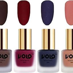 Volo Velvet Dull Matte Posh Shades Party Girl Range Nail Polish Sets(Chocolate Brown, Carrot Red, Russian Navy Blue, Light Peach 32 ml) Pack of 4-image-85
