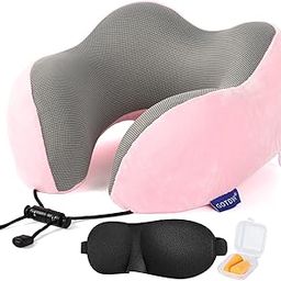 Travel Pillow,Travel Neck Pillows for Sleeping,100% Pure Memory Foam Soft Comfort & Support Pillow for Airplane/Car/Office&Home Rest Use-Pink-12
