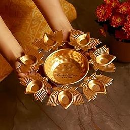 Beyond Gifting Lotus Shape Diya Flower Urli Handcrafted Bowl for Floating Flowers & Tea Light Candles Home Living Room Office & Table Decor Diwali Decoration Items Premium Metal Color Gold (10inch)-21