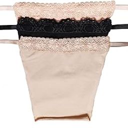 Women's Cotton Clip on Mock Lace Camisole Deep Neck Cover Miracle Cami. Set of 3. Black, Beige and Peach-image-74