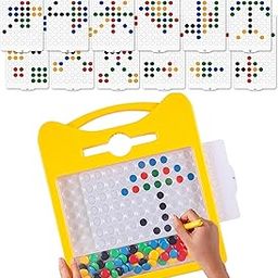 VGRASSP Educational Dot Magpad Drawing Board Toy for Kids - Montessori Learning with Magnetic Beads, 12 Double Sided Cards and Stylus - Color As Per Stock-17